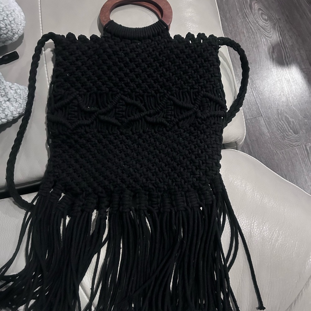Danielle Nicole Black Knitted Fringe Handbag